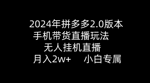 【第9652期】2024年拼多多2.0版本，手机带货直播玩法，无人挂机直播， 月入2w+-勇锶商机网