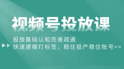 【第10016期】视频号投放课：投放基础认知完善疏通，快速建模打标签，稳住投产稳住账号-勇锶商机网