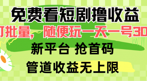 【第9643期】免费看短剧撸收益，可挂机批量，随便玩一天一号30+做推广抢首码-勇锶商机网