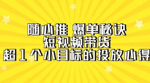 【第9605期】随心推 爆单秘诀，短视频带货-超1个小目标的投放心得（7节视频课）-勇锶商机网