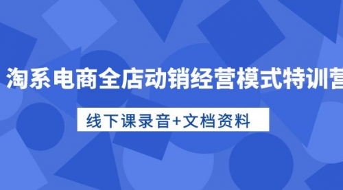 【第10007期】淘系电商全店动销经营模式特训营，线下课录音+文档资料-勇锶商机网