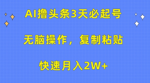 【第9882期】AI撸头条3天必起号，无脑操作3分钟1条，复制粘贴快速月入2W+-勇锶商机网