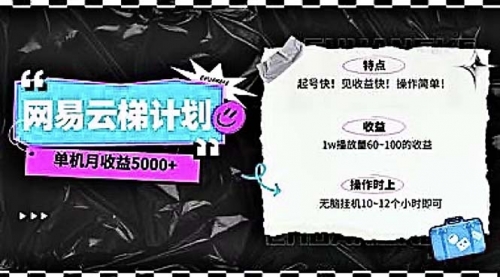 【第10156期】2024网易云云梯计划 单机日300+ 无脑月入5000+-勇锶商机网