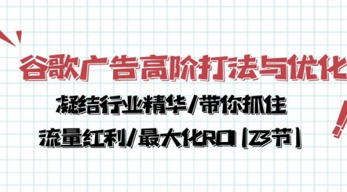 【第10073期】谷歌广告高阶打法与优化，凝结行业精华/带你抓住流量红利/最大化ROI(23节)-勇锶商机网