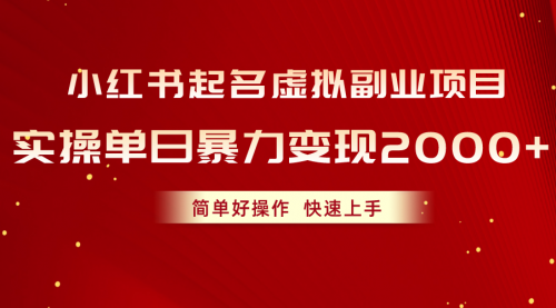 【第10492期】小红书起名虚拟副业项目,实操单日暴力变现2000+,简单好操作