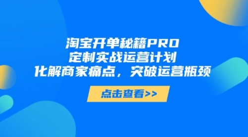 【第12882期】淘宝开单秘籍PRO，定制实战运营计划，化解商家痛点，突破运营瓶颈-吸亿欧创业网