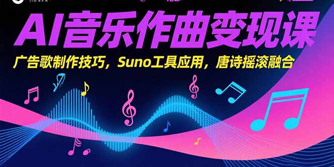 【第13263期】AI音乐作曲变现课，广告歌制作技巧，Suno工具应用，唐诗摇滚融合-吸亿欧创业网