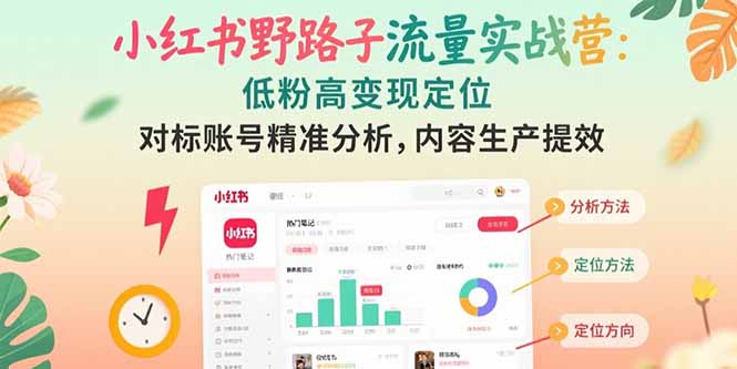 【第13294期】小红书野路子流量实战营：低粉高变现定位 对标账号精准分析 内容生产提效-吸亿欧创业网