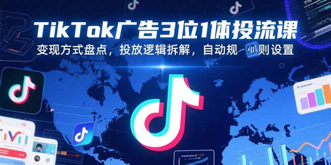 【第13311期】TikTok广告3位1体投流课，变现方式盘点，投放逻辑拆解，自动规则设置-吸亿欧创业网