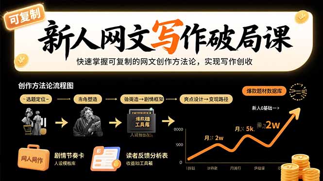 【第13437期】新人网文写作破局课：快速掌握可复制的网文创作方法论，实现写作创收-吸亿欧创业网
