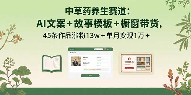 【第13569期】中草药养生赛道：AI文案+故事模板+橱带货，45条作品涨粉13w+单月变现1万+-吸亿欧创业网