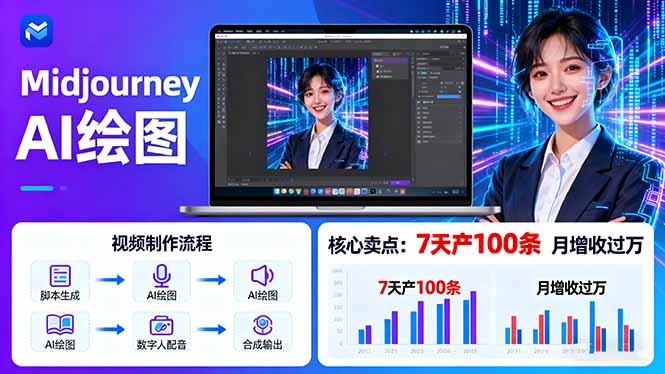 【第13651期】AI绘图照片开口说话视频制作：Midjourney+数字人，7天产100条月增收过万-吸亿欧创业网