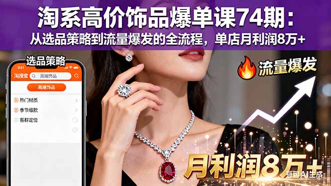 【第13811期】淘系高价饰品爆单课74期:从选品策略到流量爆发的全流程,单店月利润8万+
