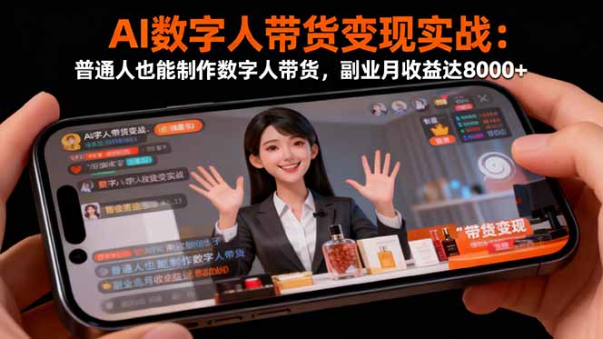 【第13835期】AI数字人带货变现实战:普通人也能制作数字人带货,副业月收益达8000+