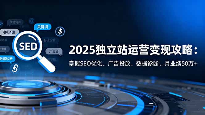 【第13839期】2025独立站运营变现攻略:掌握SEO优化、广告投放、数据诊断,月业绩50万+