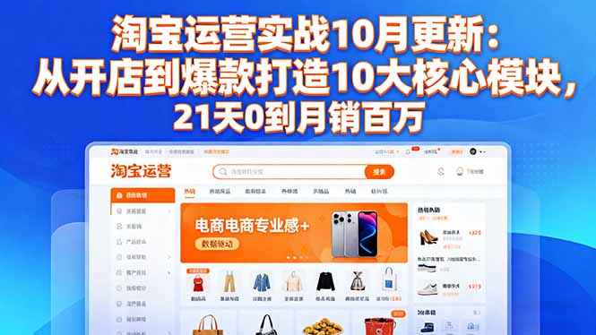 【第13860期】淘宝运营实战10月更新:从开店到爆款打造10大核心模块,21天0到月销百万