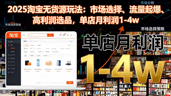 【第13879期】2025淘宝无货源玩法:市场选择、流量起爆、高利润选品,单店月利润1-4w