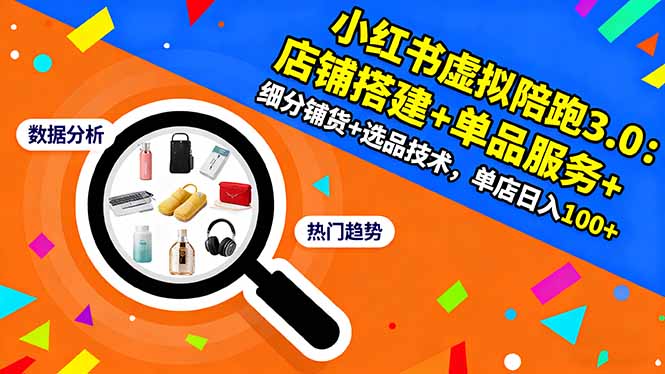 【第13884期】小红书虚拟陪跑3.0:店铺搭建+单品服务+细分铺货+选品技术,单店日入100+