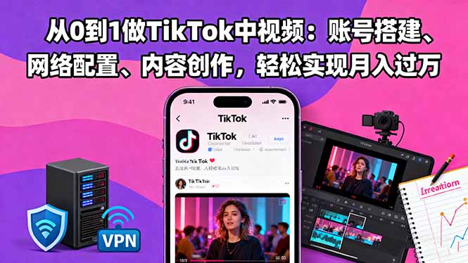【第13901期】从0到1做TikTok中视频:账号搭建、网络配置、内容创作,轻松实现月入过万