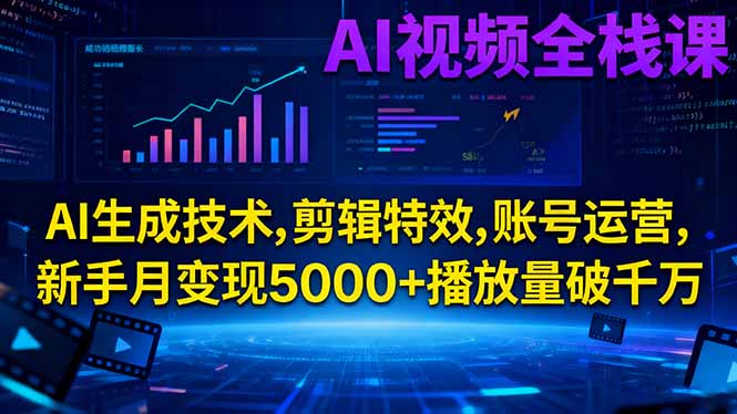 【第13986期】AI视频全栈课:AI生成技术,剪辑特效,账号运营,新手月变现5000+播放量破千万