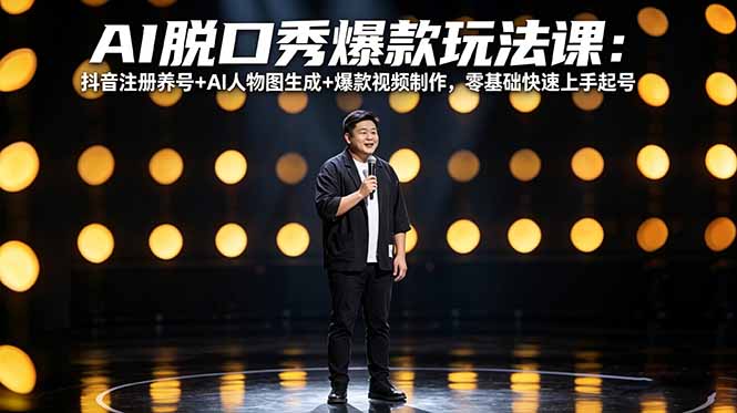 AI脱口秀爆款玩法课：抖音注册养号+AI人物图生成+爆款视频制作，零基础快速上手起号-吸亿欧创业网