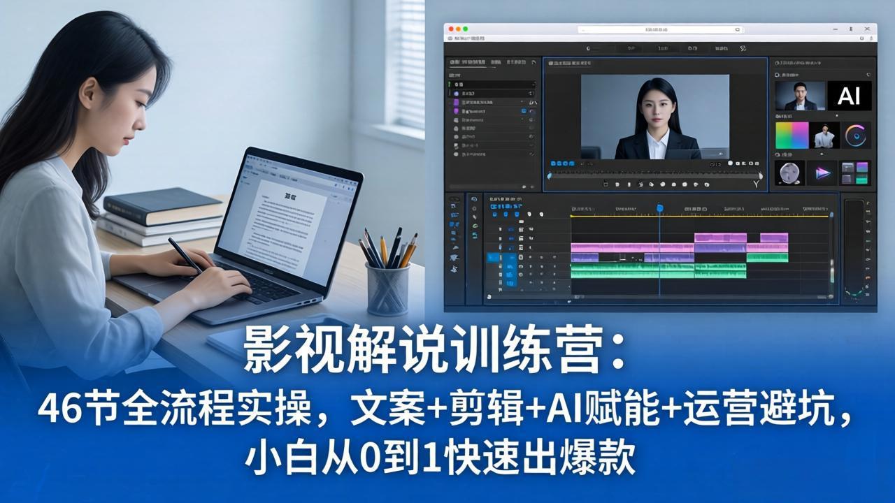 影视解说特训营：46节全流程实操，文案+剪辑+AI赋能+运营避坑，小白从0到1快速出爆款-吸亿欧创业网