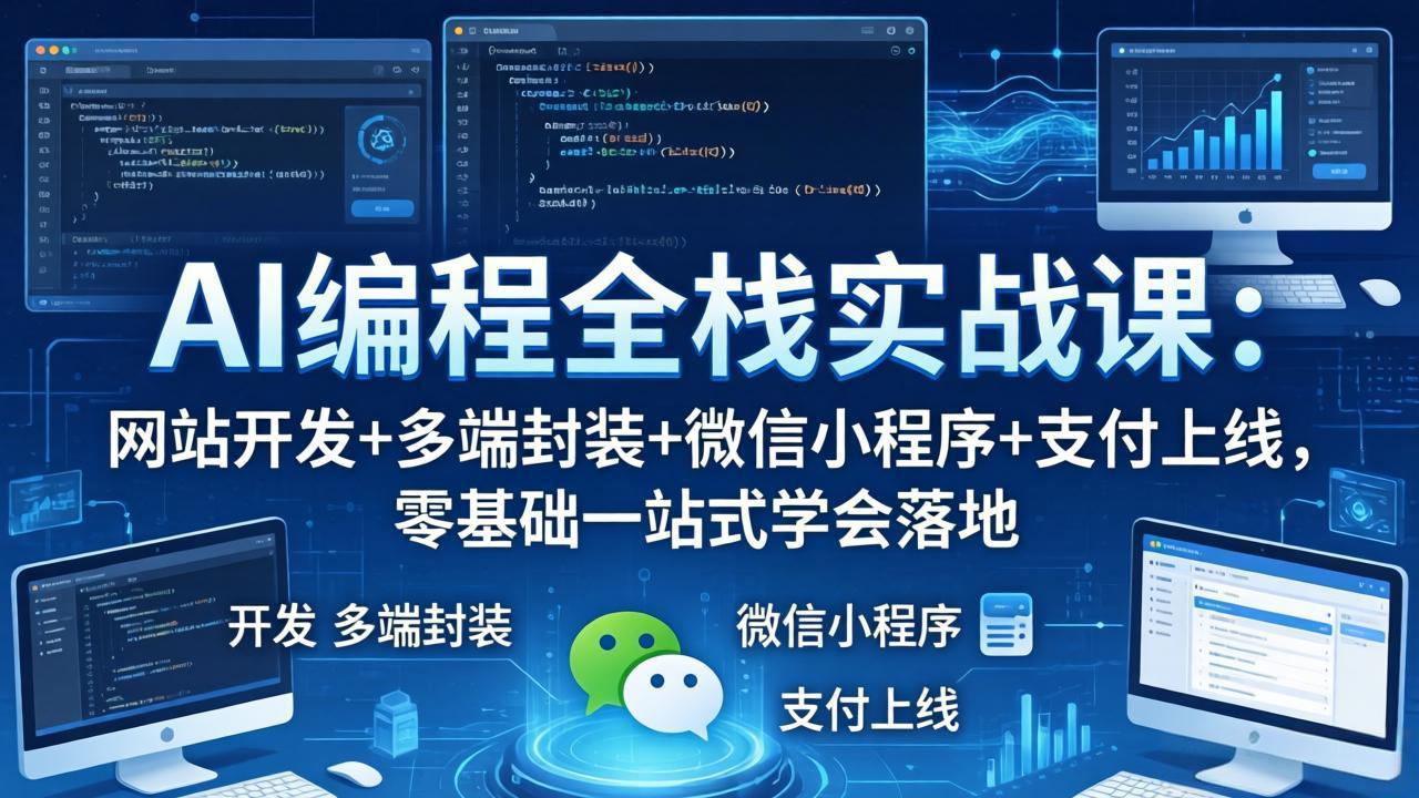 AI编程全栈实战课：网站开发+多端封装+微信小程序+支付上线，零基础一站式学会落地-吸亿欧创业网