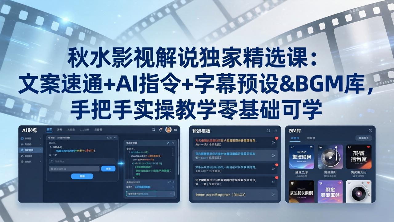 秋水影视解说独家精选课：文案速通+AI指令+字幕预设+BGM库，手把手实操教学零基础可学-吸亿欧创业网