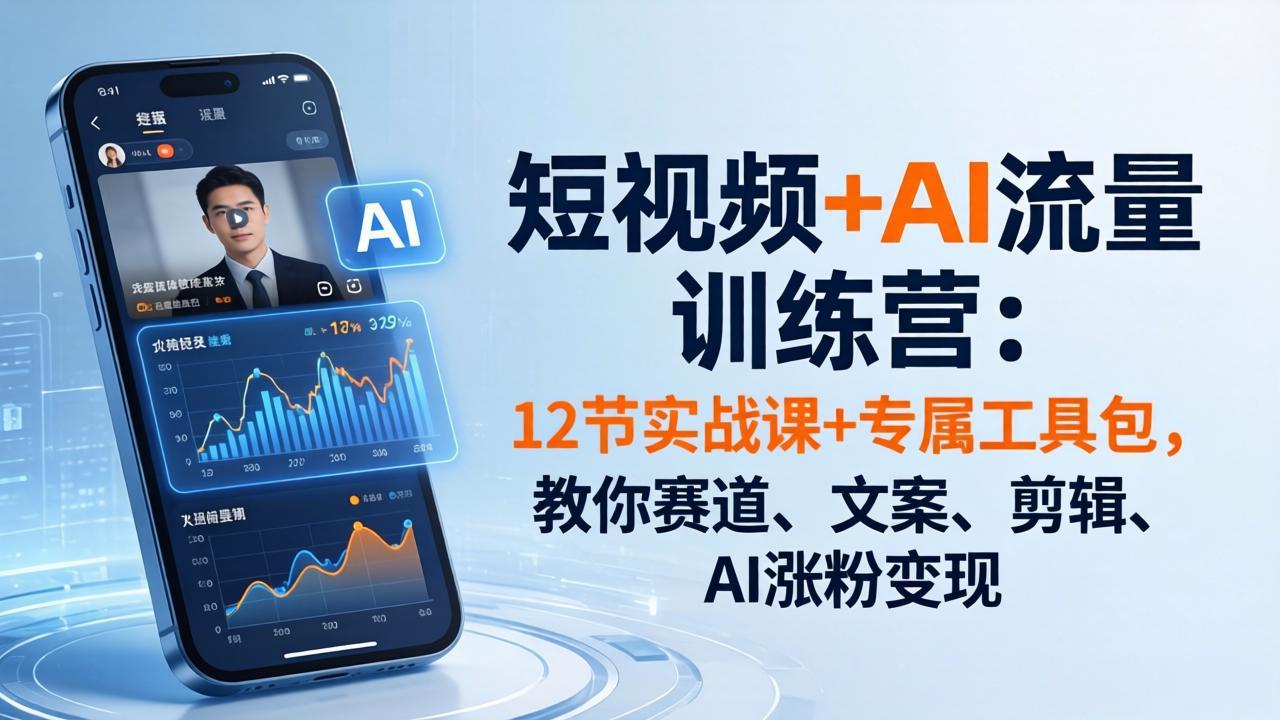 短视频+AI流量训练营：12节实战课+专属工具包，教你赛道、文案、剪辑、AI涨粉变现-吸亿欧创业网