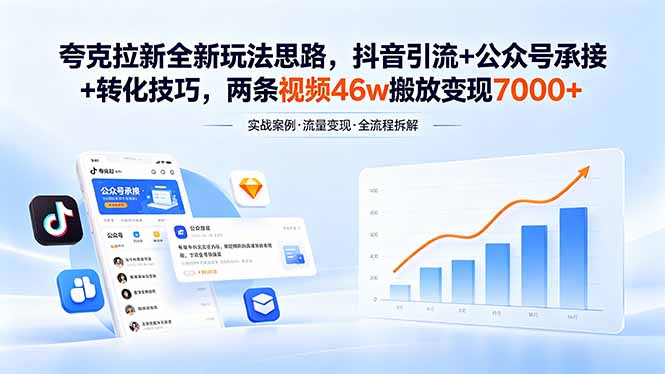 夸克拉新全新玩法思路,抖音引流+公众号承接+转化技巧,两条视频46w播放 变现7000+