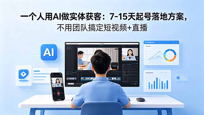 一个人用AI做实体获客:7-15天起号落地方案,不用团队搞定短视频+直播