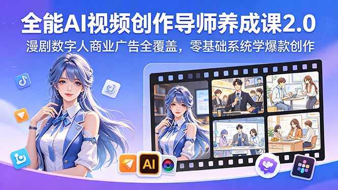 全能AI视频创作导师养成课2.0,漫剧数字人商业广告全覆盖,零基础系统学爆款创作-吸亿欧创业网