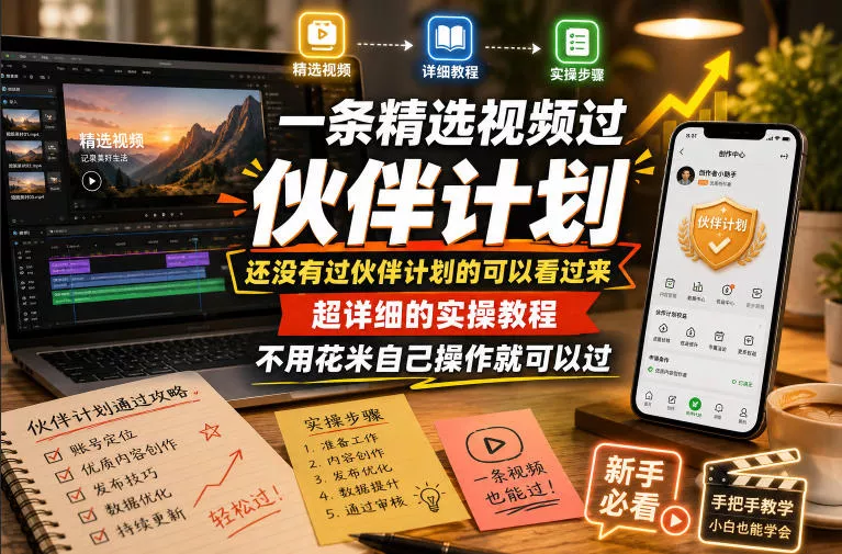 一条精选视频过伙伴计划!超详细实操教程,不用花米自己操作,多次被拒的看过来