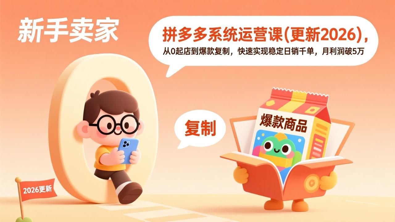 拼多多系统运营课(更新7月),从0起店到爆款复制,快速实现稳定日销千单,月利润破5万